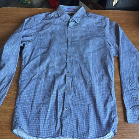 Ted Baker 3 Small Blue Hatch Pattern Button Front Shirt - Picture 2 of 6